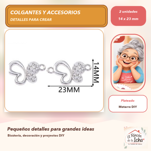 Set de 2 Colgantes Corazón con Aro Aleación con cristales Plateado 14 x 23 mm