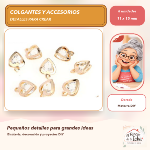 DG056-1 Set de 8 Colgantes Corazón Aleación Dorado 11 x 15 mm