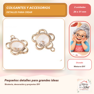 DG056-10 Set de 2 Colgantes Flor Doble Aleación Dorado 26 x 31 mm