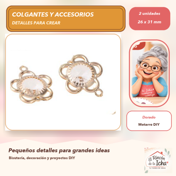 Set de 2 Colgantes Flor Doble Aleación Dorado 26 x 31 mm