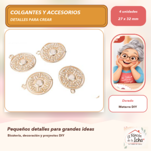 DG056-12 Set de 4 Colgantes Medallón Aleación Dorado 27 x 32 mm