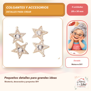 DG056-13 Set de 4 Colgantes Estrella Aleación Dorado 28 x 30 mm