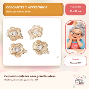 DG056-14 Set de 4 Colgantes Rosa Aleación Dorado 25 x 30 mm