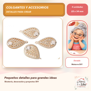 DG056-15 Set de 4 Colgantes Hoja Aleación Dorado 22 x 34 mm