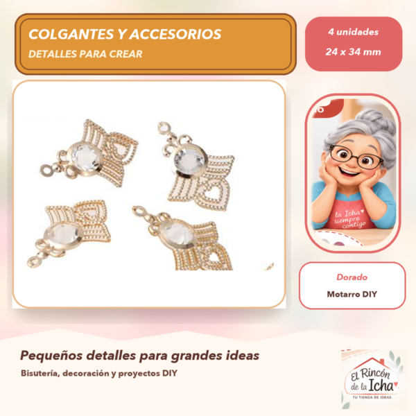 Set de 4 Colgantes Corona Aleación Dorado 24 x 34 mm