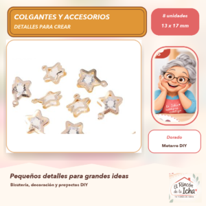 DG056-2 Set de 8 Colgantes Estrella Aleación Dorado 13 x 17 mm