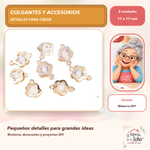 DG056-3 Set de 8 Colgantes Flor Aleación Dorado 11 x 17 mm