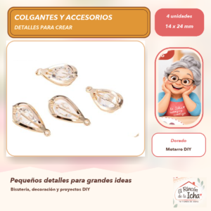 DG056-7 Set de 4 Colgantes Gota Aleación Dorado 14 x 24 mm