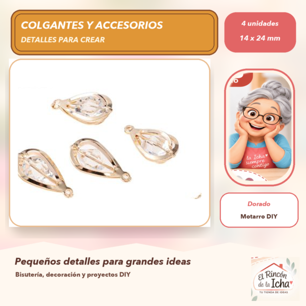 Set de 4 Colgantes Gota Aleación Dorado 14 x 24 mm