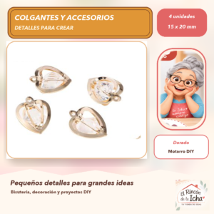 DG056-8 Set de 4 Colgantes Corazón Facetado Aleación Dorado 15 x 20 mm