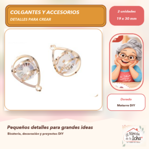DG056-9 Set de 2 Colgantes Gota con Cristal Aleación Dorado 19 x 30 mm