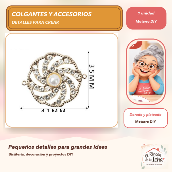 Colgante Flor Espiral Cristales y perlas Dorado y plateado