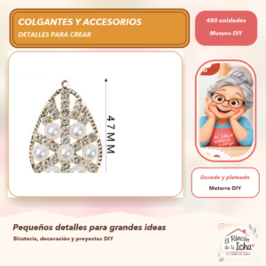 DG059-11 Set de 480 Colgantes Hoja Cristales y perlas Dorado y plateado