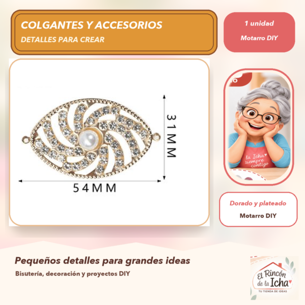 Colgante Ojo Cristales y perlas Dorado y plateado