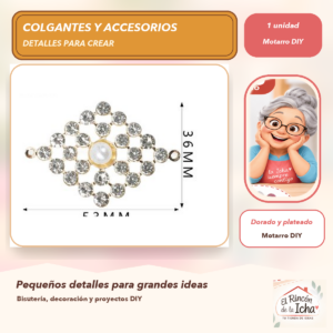DG059-13 Colgante Diamante Cristales y perlas Dorado y plateado