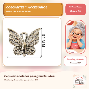 DG059-15 Set de 480 Colgantes Mariposa Cristales y perlas Dorado y plateado