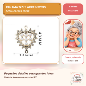 DG059-2 Colgante Corazón Cristales y perlas Dorado y plateado