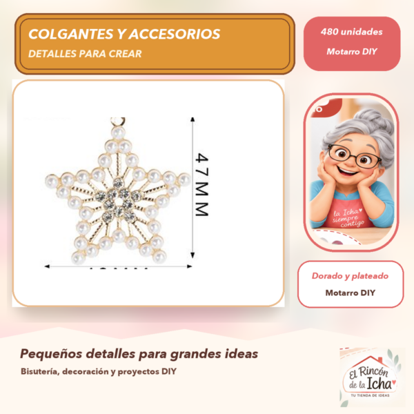 Set de 480 Colgantes Estrella de Mar Cristales y perlas Dorado y plateado