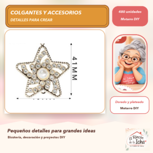 DG059-4 Set de 480 Colgantes Estrella Cristales y perlas Dorado y plateado