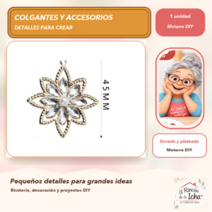 DG059-5 Colgante Flor Cristales y perlas Dorado y plateado