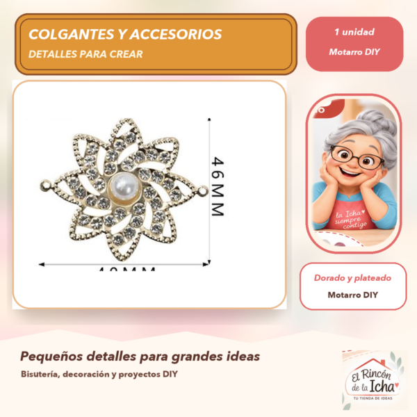 Colgante Flor de Loto Cristales y perlas Dorado y plateado