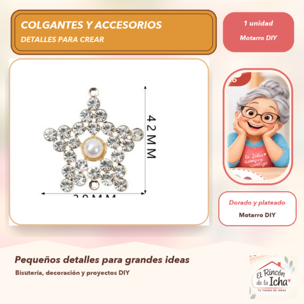 Colgante Flor con Perlas Cristales y perlas Dorado y plateado