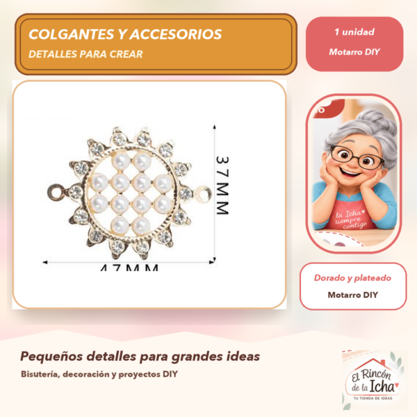 Colgante Gota con Perlas Cristales y perlas Dorado y plateado