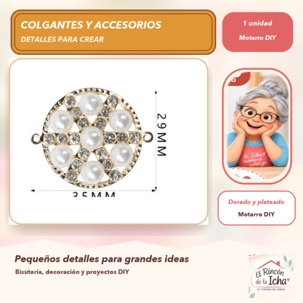 Colgante Corazón con Perlas Cristales y perlas Dorado y plateado