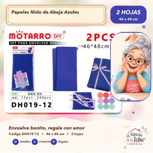 Set de 2 Papeles Nido de Abeja Azules 46 x 48 cm