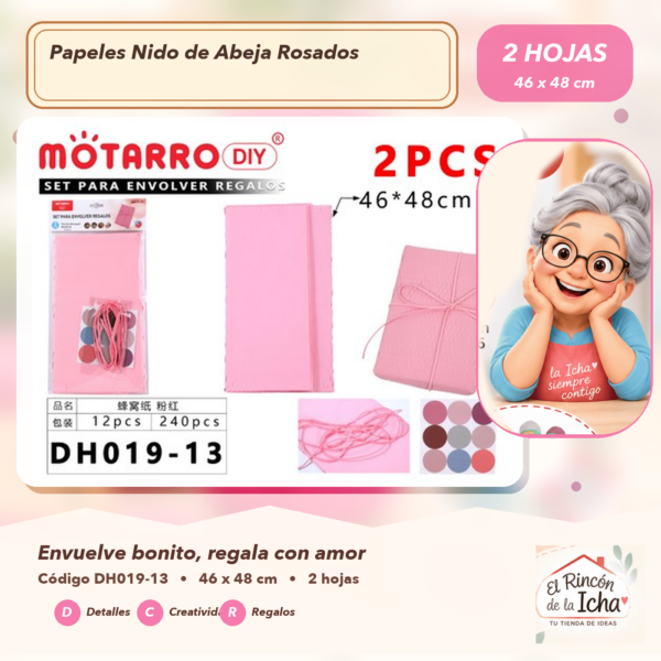 Set de 2 Papeles Nido de Abeja Rosados 46 x 48 cm