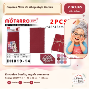 DH019-14 Set de 2 Papeles Nido de Abeja Rojo Cereza 46 x 48 cm