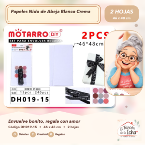 DH019-15 Set de 2 Papeles Nido de Abeja Blanco Crema 46 x 48 cm