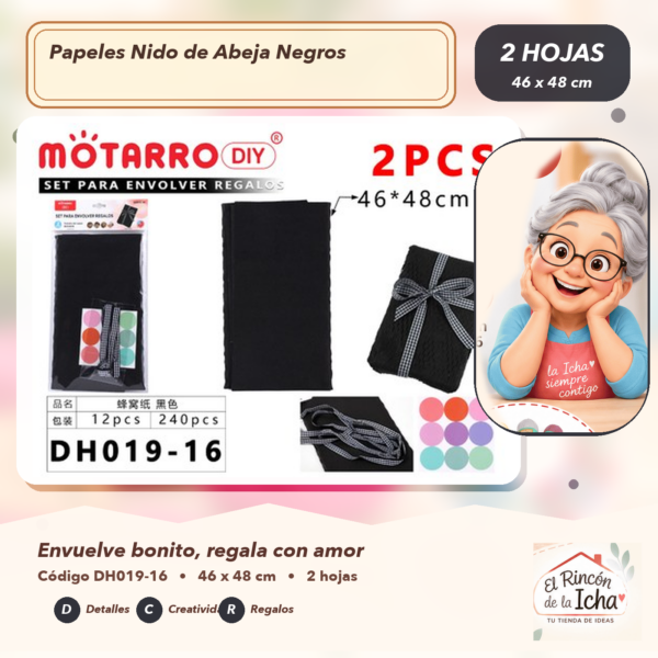 Set de 2 Papeles Nido de Abeja Negros 46 x 48 cm