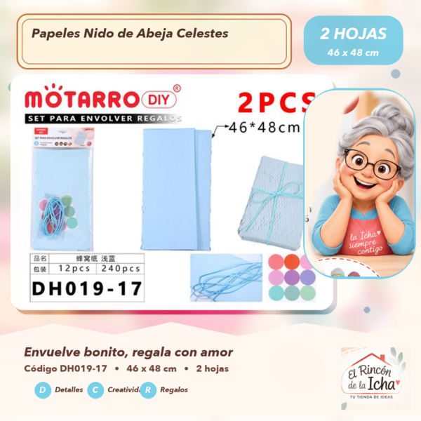 Set de 2 Papeles Nido de Abeja Celestes 46 x 48 cm
