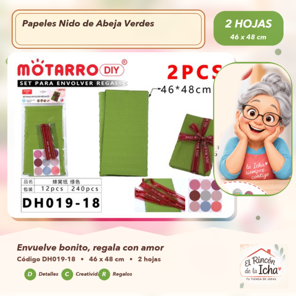 Set de 2 Papeles Nido de Abeja Verdes 46 x 48 cm