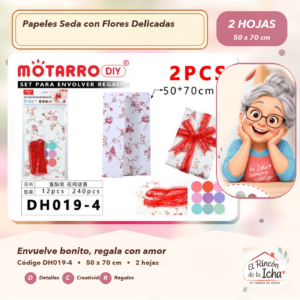 DH019-4 Set de 2 Papeles Seda con Flores Delicadas 50 x 70 cm