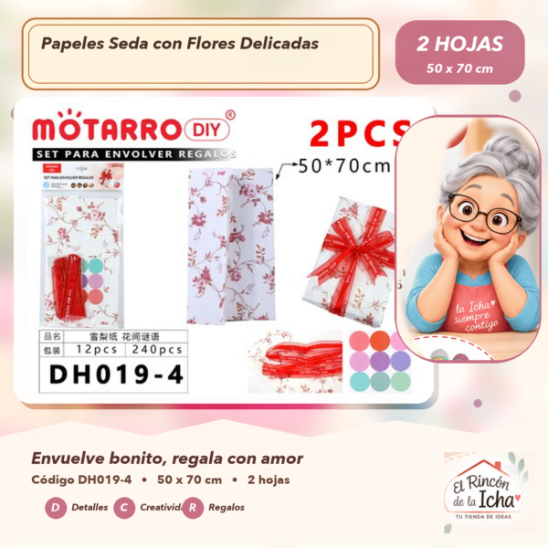 Set de 2 Papeles Seda con Flores Delicadas 50 x 70 cm