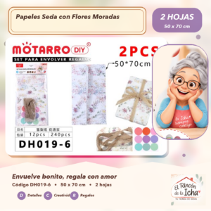 DH019-6 Set de 2 Papeles Seda con Flores Moradas 50 x 70 cm