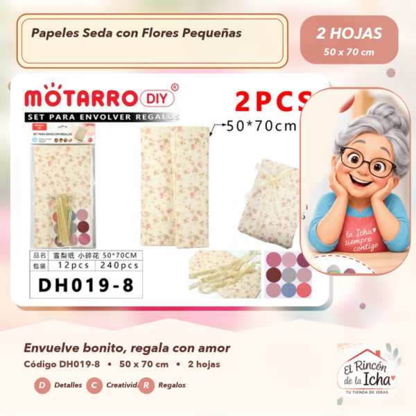 Set de 2 Papeles Seda con Flores Pequeñas 50 x 70 cm