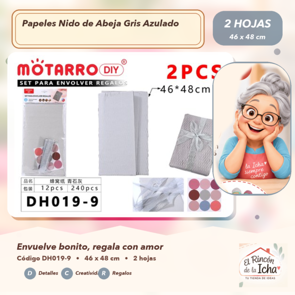 Set de 2 Papeles Nido de Abeja Gris Azulado 46 x 48 cm