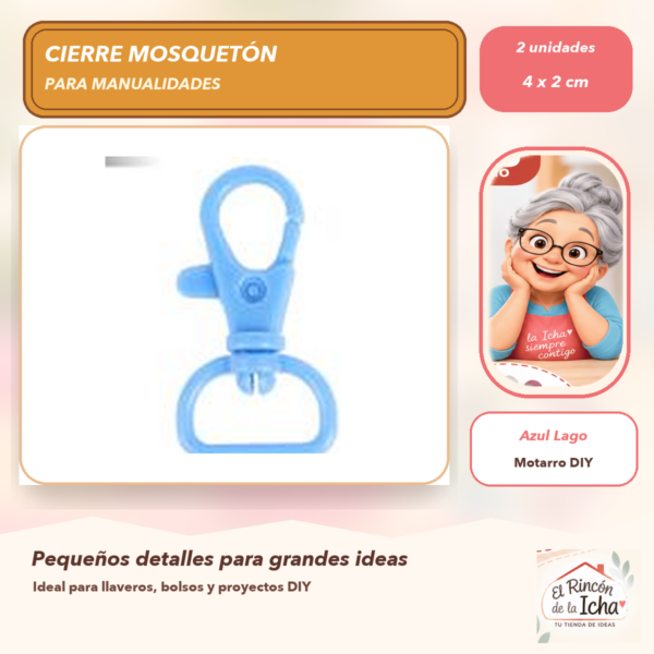 Set de 2 Cierres Mosquetón Giratorios de Plástico Azul Lago 4 x 2 cm