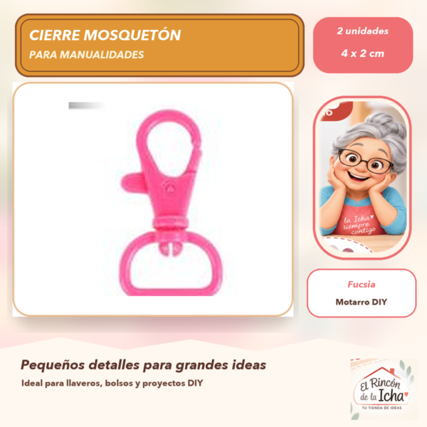 Set de 2 Cierres Mosquetón Giratorios de Plástico Fucsia 4 x 2 cm