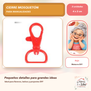 DK031-7 Set de 2 Cierres Mosquetón Giratorios de Plástico Rojo 4 x 2 cm