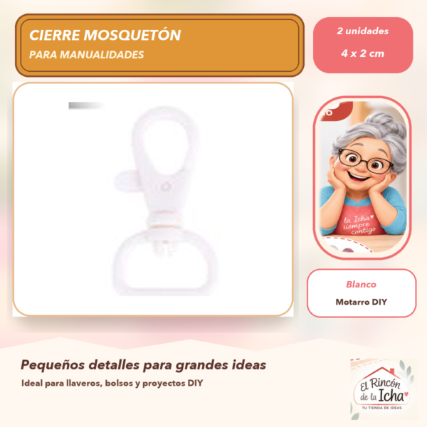 Set de 2 Cierres Mosquetón Giratorios de Plástico Blanco 4 x 2 cm