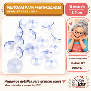 DK033-1 Ventosas de plástico transparente – 2,5 cm – 16 unidades