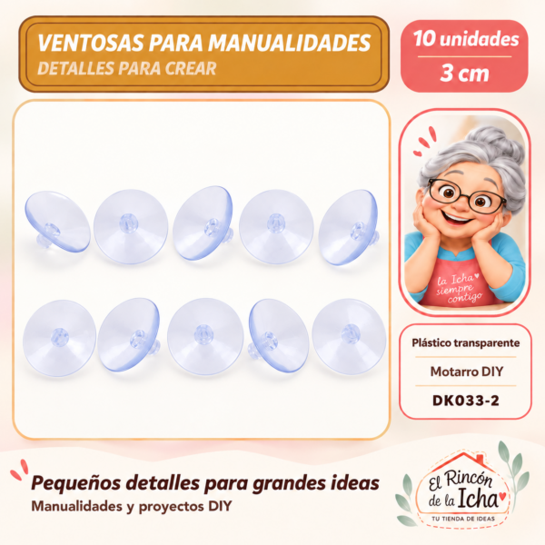 Ventosas de plástico transparente – 3 cm – 10 unidades