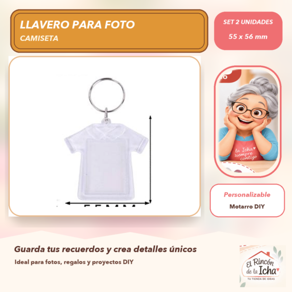 Set de 2 Llaveros Transparentes para Foto Camiseta 55 x 56 mm