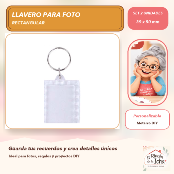 Set de 2 Llaveros Transparentes para Foto Rectangular 39 x 50 mm