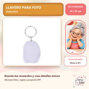DK052-4 Set de 2 Llaveros Transparentes para Foto Ovalado 39 x 54 mm