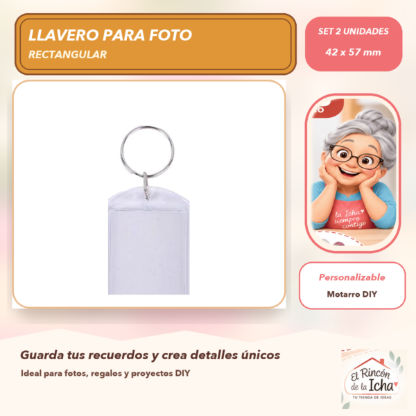Set de 2 Llaveros Transparentes para Foto Rectangular 42 x 57 mm